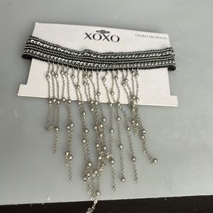 XOXO choker necklace w silver chains and balls
